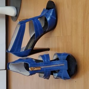 Michael Kors Blue Gold Zip Sandal Stiletto Heels